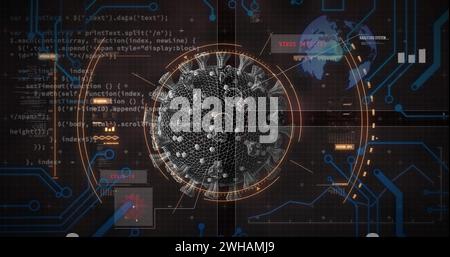 Image de la cellule covid 19 avec balayage d'oscilloscope et traitement de données Banque D'Images