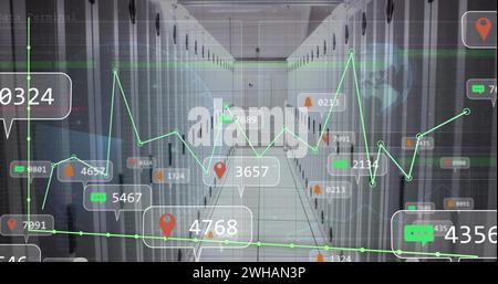 Image des graphiques et des réactions des médias sociaux sur les serveurs Banque D'Images