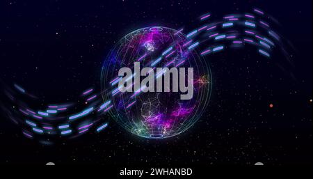 Image de traînées lumineuses brillantes de transfert de données sur le globe en mouvement rapide Banque D'Images