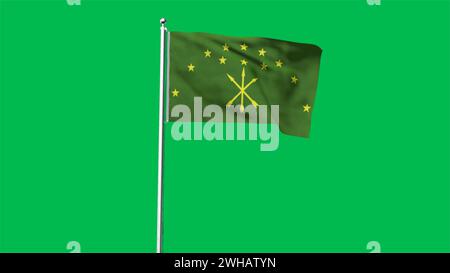 Drapeau détaillé élevé d'Adygea. Drapeau national Adygea. Europe. Illustration 3D. Banque D'Images