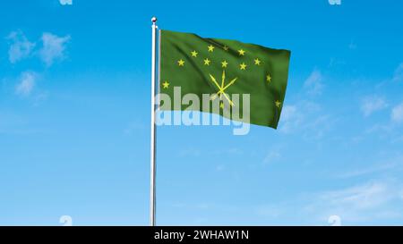 Drapeau détaillé élevé d'Adygea. Drapeau national Adygea. Europe. Illustration 3D. Banque D'Images