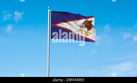 Drapeau détaillé élevé des Samoa américaines. Drapeau national des Samoa américaines. Illustration 3D. Banque D'Images