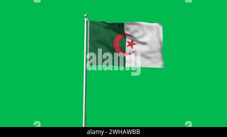 Drapeau détaillé élevé d'Algérie. Drapeau national de l'Algérie. Afrique. Rendu 3D. Banque D'Images