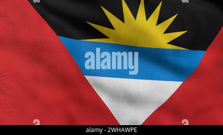 Drapeau détaillé élevé d'Antigua-et-Barbuda. Drapeau d'Antigua-et-Barbuda. Amérique du Nord. Illustration 3D. Banque D'Images