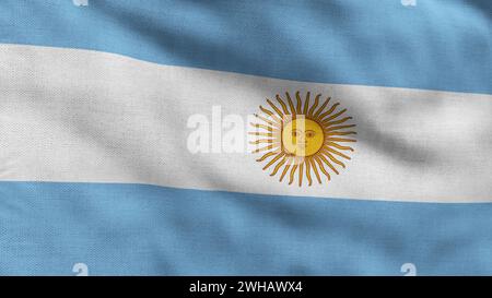 Drapeau haut détaillé de l'Argentine. Drapeau national de l'Argentine. Amérique du Sud. Illustration 3D. Banque D'Images