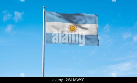 Drapeau haut détaillé de l'Argentine. Drapeau national de l'Argentine. Amérique du Sud. Illustration 3D. Banque D'Images