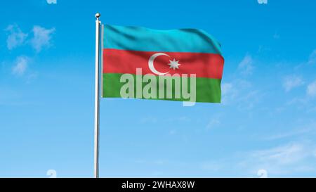 Haut drapeau détaillé d'Azerbaïdjan. Drapeau national d'Azerbaïdjan. Illustration 3D. Banque D'Images