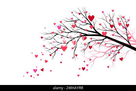 Arbre en floraison printanière avec des coeurs. Symbole saisonnier de l'amour isolé sur un fond blanc Illustration de Vecteur