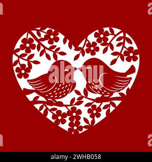 Illustration dessinée à la main par silhouette vectorielle. Carte d'invitation florale dans un style dentelle pour mariage ou Saint-Valentin. Gabarit pour découpe au laser Illustration de Vecteur