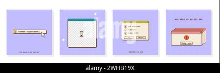 Ensemble de modèles de publication Vaporwave ig pour les médias sociaux. Rétro abstrait 80s 90s arrière-plans esthétiques groovy avec une ancienne interface utilisateur d'ordinateur, dialogue Illustration de Vecteur