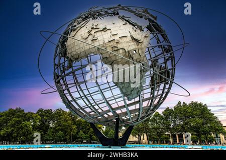 New York, États-Unis ; 3 juin 2023 : L'unisphere du célèbre Flushing Meadows-Corona Park dans l'arrondissement de Queens, observant l'Afrique et l'Europe. Banque D'Images