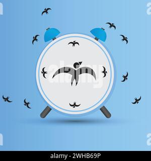 Cadran d'horloge avec des oiseaux volants, concept de mouches temporelles Illustration de Vecteur