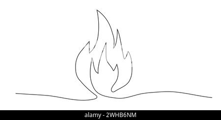 Art de ligne de feu continu, bonfire doodle isolé sur fond blanc. Flamme brûlante simple. Illustration vectorielle Illustration de Vecteur