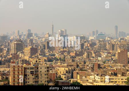 Vue aérienne de la tour du Caire et des bâtiments de la citadelle de Saladin au Caire, Egypte Banque D'Images