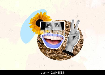 Collage image conceptuelle affiche procédure de beauté cosmétologie aspect esthétique sain isolé sur fond lumineux créatif Banque D'Images