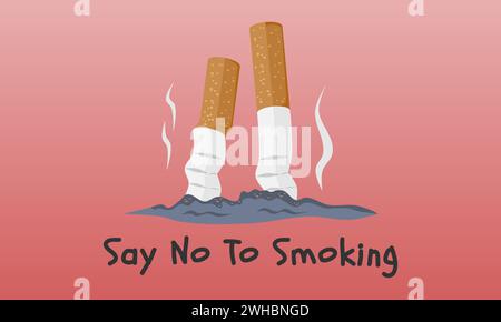 Éteindre la cigarette par terre. Dites non au concept de tabagisme. Conception du concept de la Journée mondiale sans tabac. Illustration vectorielle. Illustration de Vecteur