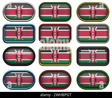 12 boutons du drapeau du Kenya Banque D'Images