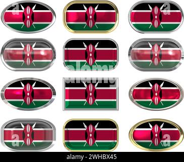 12 boutons du drapeau du Kenya Banque D'Images