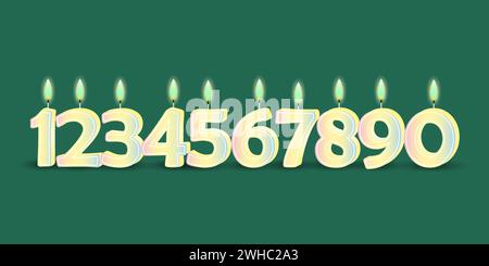 Numéros d'anniversaire, bougie avec feu. Nombres 3D. Illustration vectorielle. SPE 10. Image de stock. Illustration de Vecteur