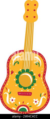 Vecteur d'icône de guitare en bois décoré coloré isolé Illustration de Vecteur