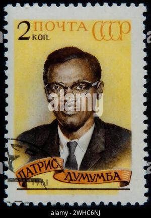 Patrice Lumumba, 1925 ans, 1961 ans, homme politique congolais et premier ministre congolais en 1960. A été assassiné en 1961. Portrait sur l'affranchissement russe Banque D'Images