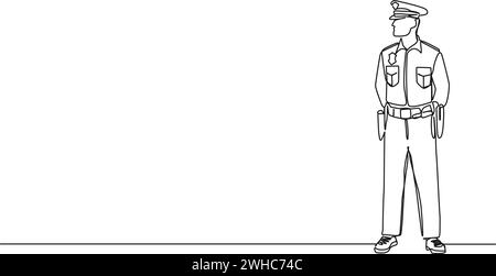 dessin continu d'une seule ligne de policier, illustration vectorielle d'art au trait Illustration de Vecteur