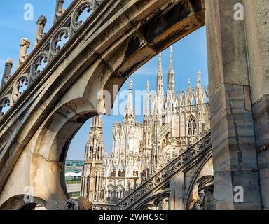 Terrasses de la cathédrale de Milan, Lombardie, Italie Banque D'Images