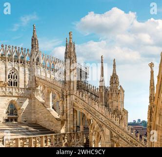 Terrasses de la cathédrale de Milan, Lombardie, Italie Banque D'Images