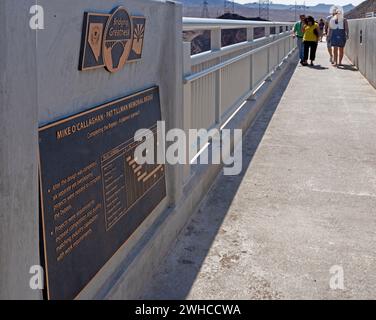 Plaque d'information sur Hoover Dam , Nevada et Arizona, USA Banque D'Images