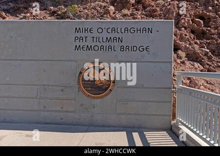 Plaque d'information sur Hoover Dam , Nevada et Arizona, USA Banque D'Images