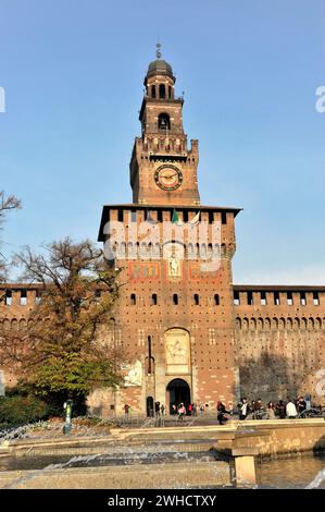 Château Fortezza Sforzesco, début de construction 1450, Milan, Milan, Lombardie, Italie Banque D'Images