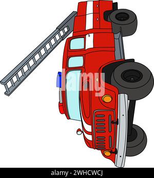 dessin d'un camion de pompiers avec une grande échelle sur un fond transparent Illustration de Vecteur