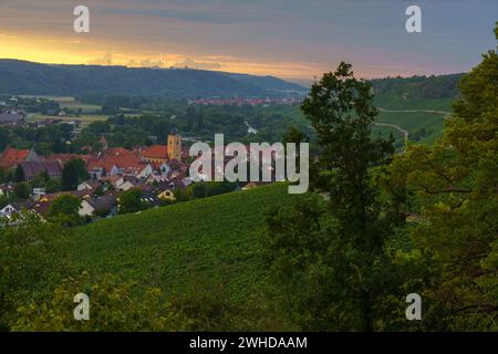 Ambiance nocturne sur Sommerhausen am main et ses vignobles, district de Würzburg, Franconie, basse-Franconie, Bavière, Allemagne Banque D'Images