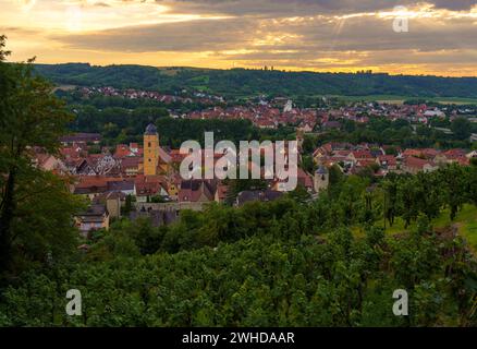 Ambiance nocturne sur Sommerhausen am main et ses vignobles, quartier de Würzburg, Franconie, basse-Franconie, Bavière, Allemagne Banque D'Images