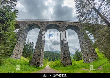 Pont ferroviaire Chramossky viadukt près de Telgart, Horehronie, Slovaquie Banque D'Images