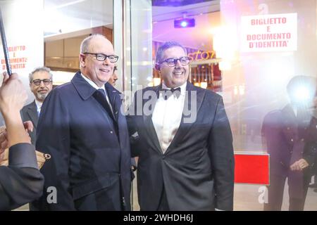 Sanremo, Italie. 09th Feb, 2024. Sanremo 9 Febbraio 2024 Alberto di Monaco a Sanremo con Giovanni Toti Adriano Conte/LaPresse crédit : LaPresse/Alamy Live News Banque D'Images