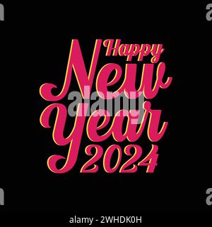 Illustration colorée de typographie vectorielle heureuse du nouvel an. Autocollant de célébration du nouvel an, carte de voeux, affiche, bannière, modèle de conception. Bonne année Illustration de Vecteur