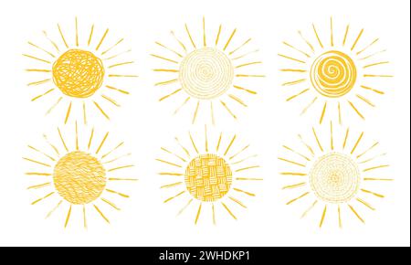Ensemble de soleils dessinés. dessin à la main. Pas IA. Illustration vectorielle Illustration de Vecteur