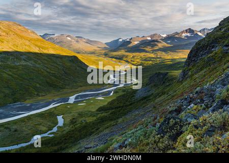 Upper Rapadalen, Rapaälven, Parc national de Sarek, Laponie, Suède, Europe Banque D'Images