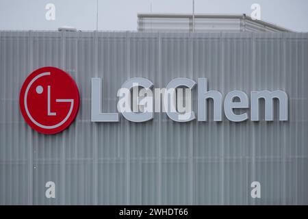 Publicité LG Chem logotype, entreprise chimique mondiale, matériaux pour batteries rechargeables, LG Corporation de Corée du Sud, batterie de véhicule électrique ma Banque D'Images