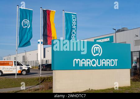 Logo publicitaire Marquardt fabricant électromécanique et électronique industries, notamment automobile, systèmes de gestion de batteries, durable d Banque D'Images