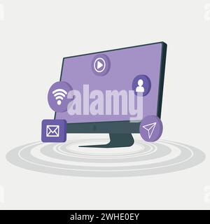 Ordinateur portable d'affiche de concept de monde numérique avec des icônes de technologie vecteur Illustration de Vecteur