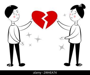 Un homme et une femme aux cœurs brisés. Doodle Illustration de Vecteur