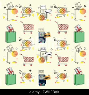 Fond de modèle sans couture coloré avec des icônes de shopping vecteur Illustration de Vecteur