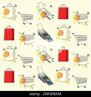 Fond de modèle sans couture coloré avec des icônes de shopping vecteur Illustration de Vecteur