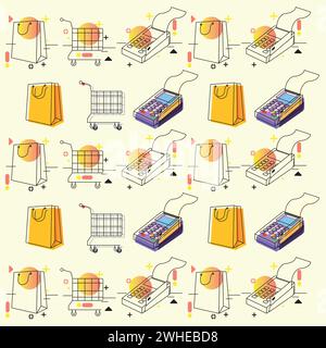 Fond de modèle sans couture coloré avec des icônes de shopping vecteur Illustration de Vecteur