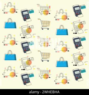 Fond de modèle sans couture coloré avec des icônes de shopping vecteur Illustration de Vecteur
