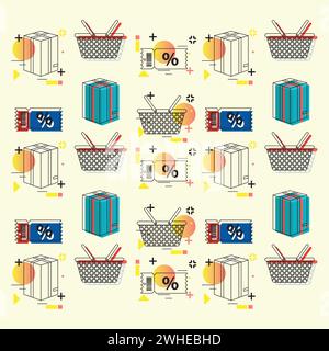Fond de modèle sans couture coloré avec des icônes de shopping vecteur Illustration de Vecteur