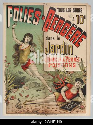 Affiche vintage : FOLIES-BERGÈRE/ dans le jardin L'homme et de poisson femme Capitaine James/ & Miss Lorli 1882. Couleur lithographique.. conception : anonyme Banque D'Images