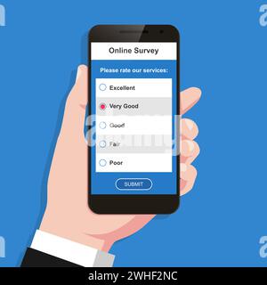 Concept de formulaire de sondage en ligne sur l'illustration vectorielle d'écran de téléphone portable. Illustration de Vecteur